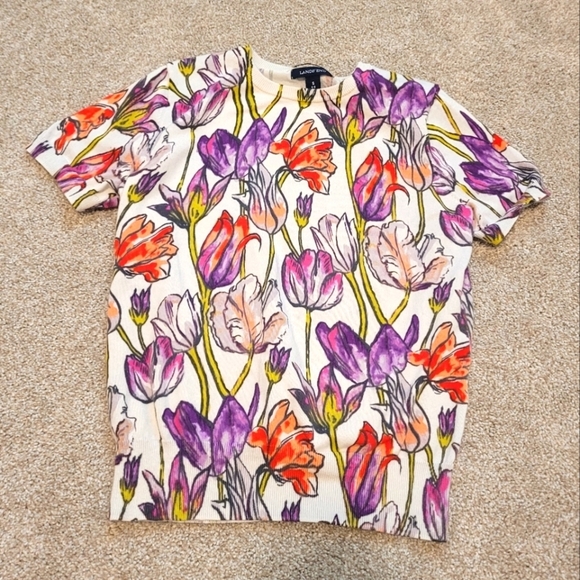 Lands' End Womens 100% Supima Cotton Floral Sweater Top Size Small - Picture 1 of 4